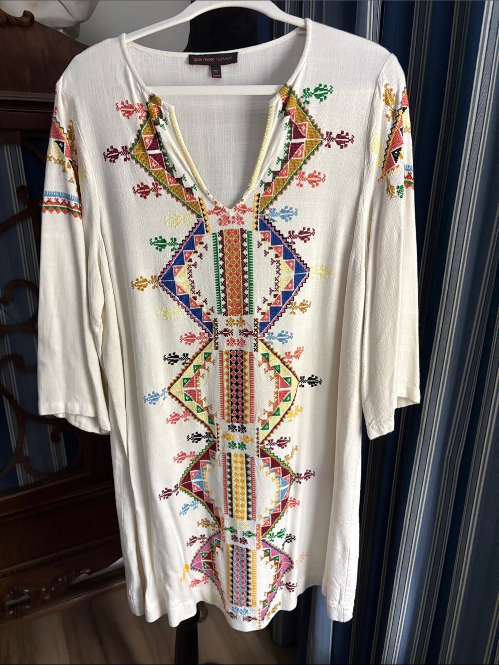 Topshop Ivory Tunic Dress with Multicolor Embroidery